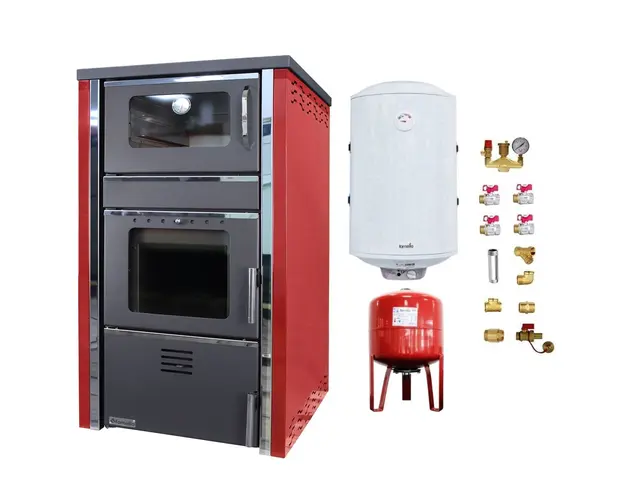 Pachet Termosemineu FORNELLO AVANOS 32 kw Red pe combustibil solid ( lemn,carbune,bricheti ), boiler termoelectric 100l, vas expansiune si kit montaj