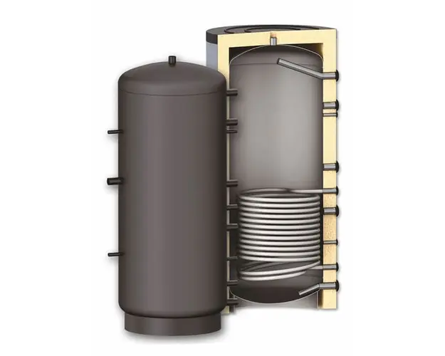 Rezervor de acumulare puffer pentru agent termic cu o serpentina Sunsystem PR 800L, cu izolatie, presiune lucru 3 bar