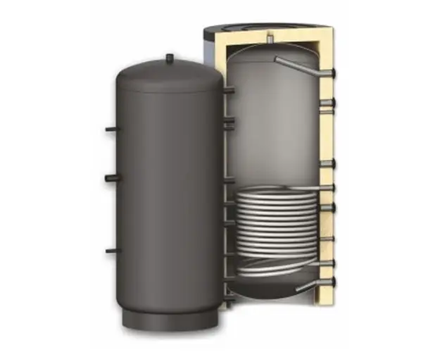 Rezervor de acumulare puffer pentru agent termic cu o serpentina Sunsystem PR 1000L, cu izolatie, presiune lucru 3 bar