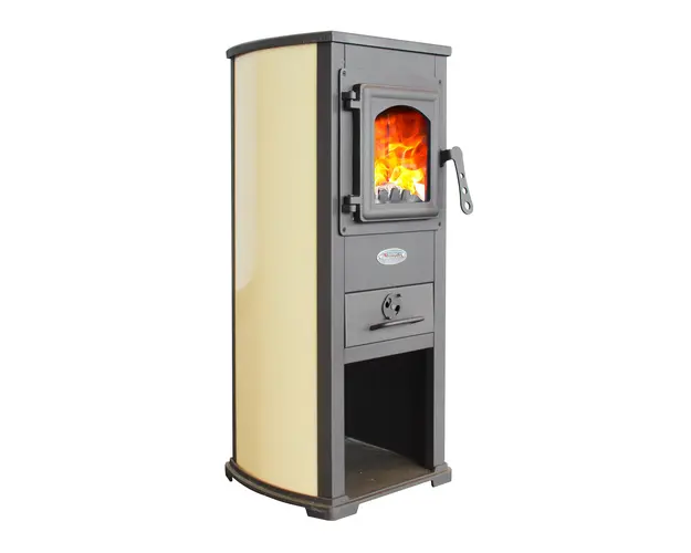 Semineu (Soba) pe lemne Fornello Berna Lux Ivory 5-7 kW, 390x450x870 mm, gratar ardere din fonta, camera de ardere samotata, usa fonta cu geam din sticla termorezistenta si plita din fonta