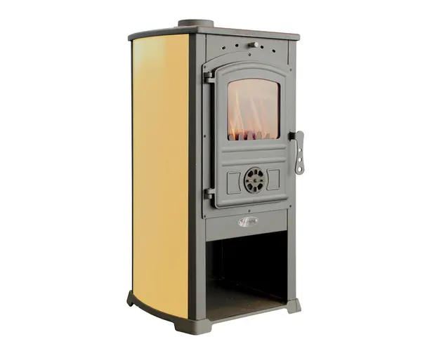 Semineu (Soba) pe lemne Fornello Modena Ivory 7-9 kW, 480x460x930 mm, gratar ardere din fonta, camera de ardere samotata, usa fonta cu geam din sticla termorezistenta si plita din fonta
