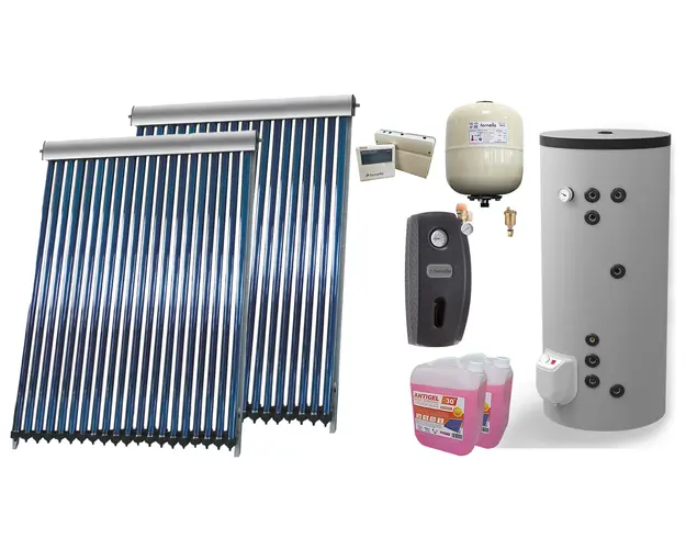 Sistem solar presurizat ,2x Panou Sunsystem VTC 20 tuburi, Boiler cu 2 serpentine FV30067S21, 9000 W, 300 l, controller, vas expansiune, grup pompare, aerisitor 1/2, antigel