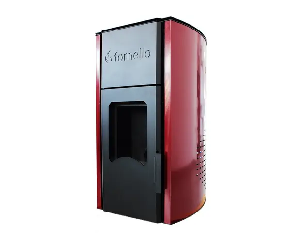 Termosemineu centrala peleti Fornello Royal 25 kw , complet echipat pentru incalzire, pompa, vas expansiune, automatizare, telecomanda, buncar peleti tiraj fortat culoare visiniu (Bordeaux)