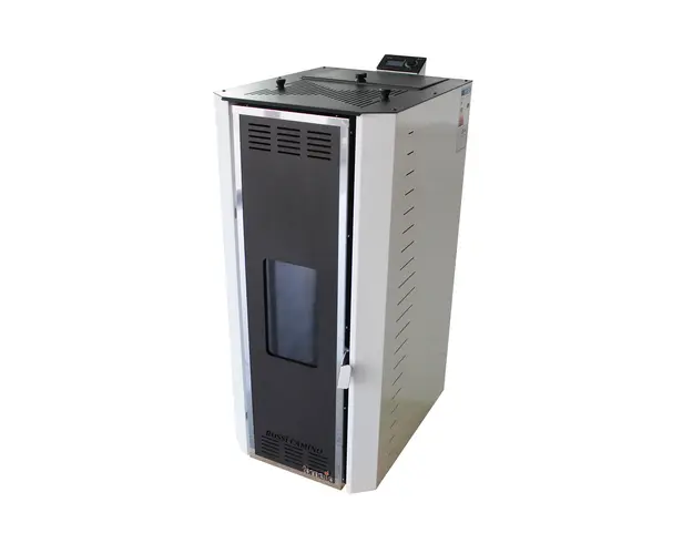 Termosemineu pe peleti Fornello Camino Rossi 35 kW, pompa Grundfos, vas expansiune, arzator inox