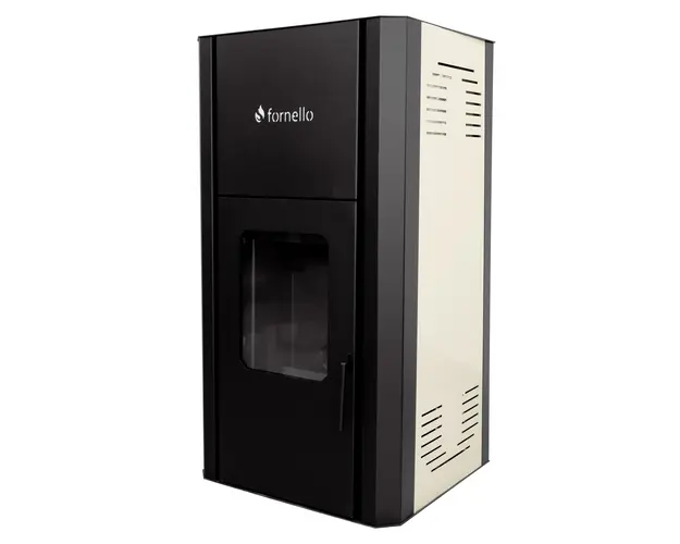 Termosemineu pe peleti Fornello Primo Pellet 25 KW, aprindere automata, telecomanda, buncar, tiraj fortat, pompa circulatie, vas expansiune, touch screen, Ivory, A+