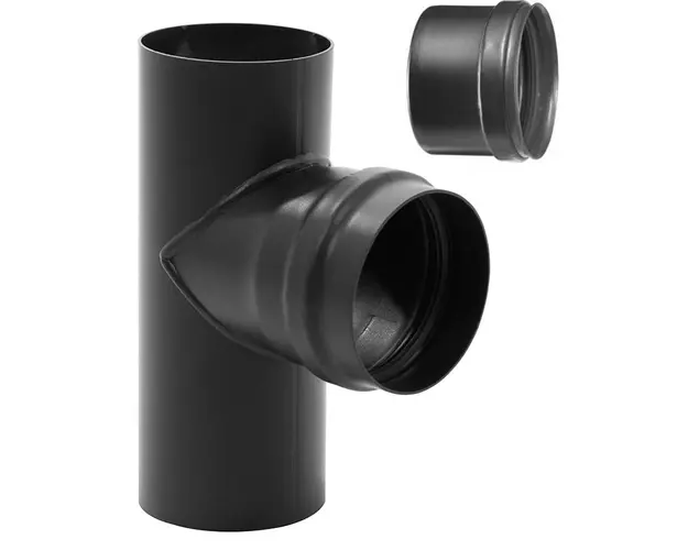 Teu cu dop de evacuare (cos de fum) Fornello, otel 1,2 mm, pentru centrale si seminee pe peleti, diametru 100 mm, garnitura siliconica inclusa, fabricat in Italia