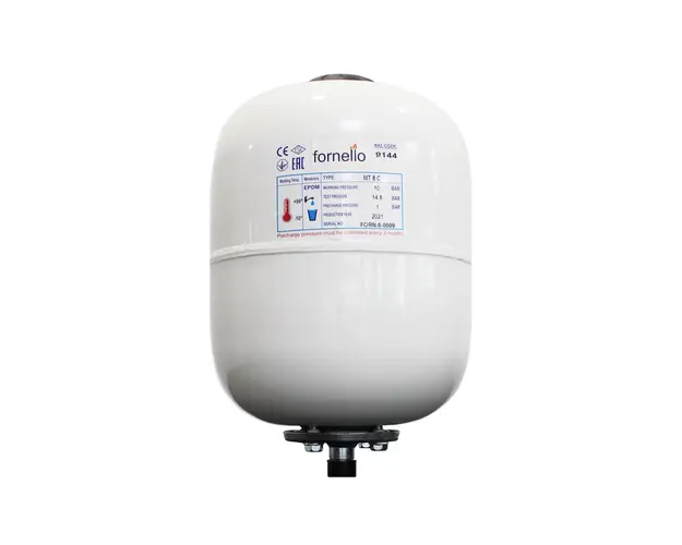 Vas expansiune sanitar Fornello 8 litri, vertical culoare alb, presiune maxima 10 bar, membrana EPDM