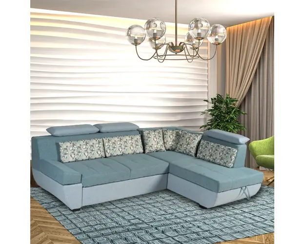 Coltar extensibil, modular cu lada depozitare Poseidon Baby blue