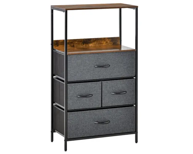 HOMCOM Comoda cu Compartiment Deschis si 4 Sertare Pliabile, Sistem Anti-Rasturnare, 58x29x103 cm | Aosom Romania