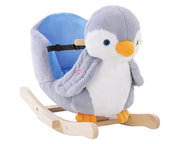 HOMCOM Balansoar Pinguin din Plus cu Melodii si Centura de Siguranta, Balansoar pentru Copii, 60x33x50 cm, Gri | Aosom Romania