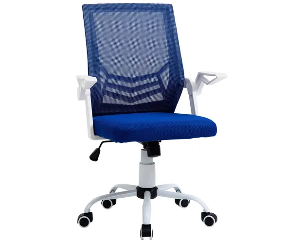 Scaun de Birou Ergonomic cu Cotiere si Suport Lombar, Fotoliu Birou Pivotant si Inaltime Reglabila din Tesatura Albastra Vinsetto | Aosom Romania