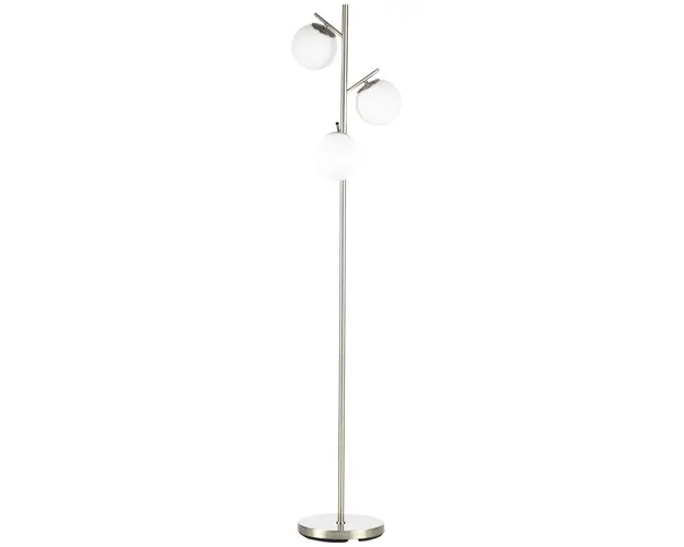HOMCOM Lampa de Podea Moderna cu 3 Puncte de Iluminat, Lampa de Podea din Metal si Sticla, Ø27x169 cm, Argintiu | Aosom Romania