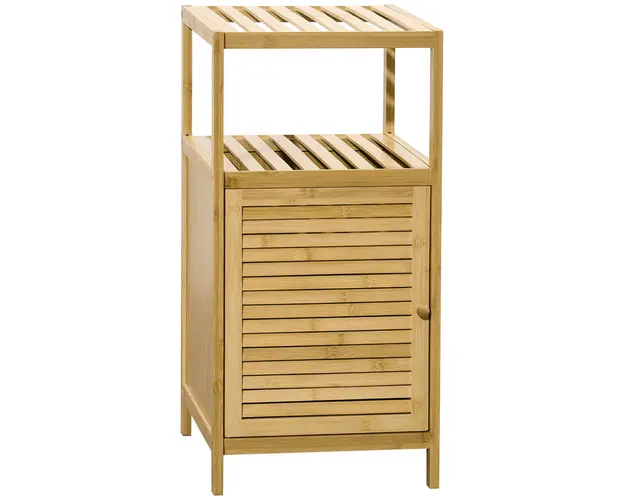 Kleankin Mobilier de Baie din Bambus cu Dulapior cu Usa si Rafturi, 33x36,5x67 cm, Lemn Natural | Aosom Romania