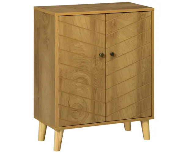 HOMCOM Dulap Vintage cu Usi Chevron Duble si Picioare din Lemn de Pin, Efect de Lemn Natural, Design Retro | Aosom Romania