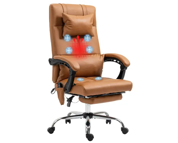 Vinsetto Scaun de Masaj Reglabil pe Inaltime, cu Suport pentru Picioare si Telecomanda, Scaun de Birou, 66x67x115-123 cm, Maro Deschis