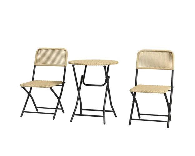 Outsunny Set Mobilier Gradina Pliabil din Ratan PE, Set Exterior cu Masa si Scaune, Cadru din Otel, Perfect pentru Terasa, Bej | Aosom Romania