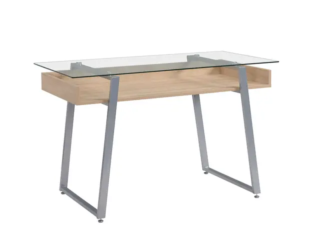 HOMCOM Birou Masa picioare in forma de X suprafata de sticla design modern pentru domiciliu birou stejar 120 x 60 x 74.5cm | Aosom Romania