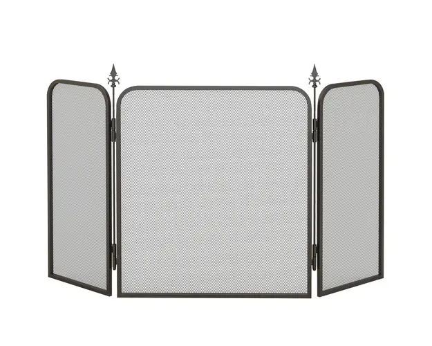 HOMCOM Paravan Pliant pentru Semineu cu 3 Panouri, Paravan de Protectie din Metal, 96x1,3x56 cm, Negru | Aosom Romania