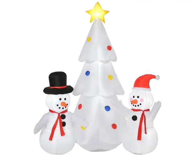 Brad Gonflabil cu Oameni de Zapada, Decor de Craciun cu Lumini LED, decoratiune exterior pentru sarbatori HOMCOM | Aosom Romania