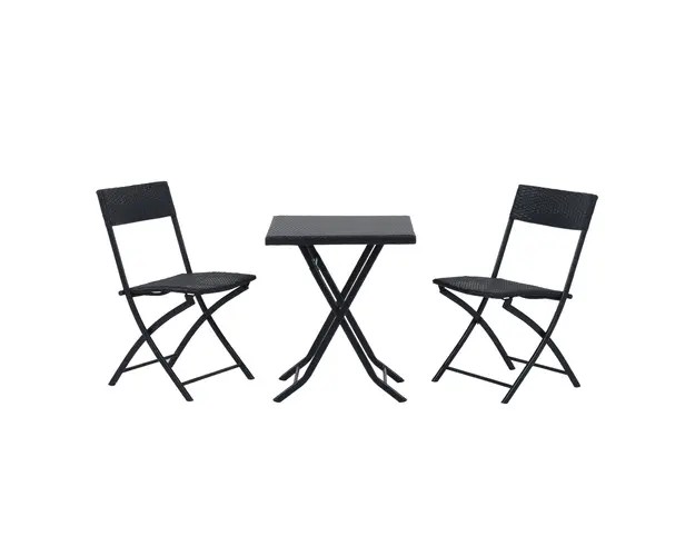 Outsunny Set Mobilier de Gradina din Poly Ratan, 3 Piese, Masa si 2 Scaune Pliabile, Rezistent la Apa si UV, Negru | Aosom Romania