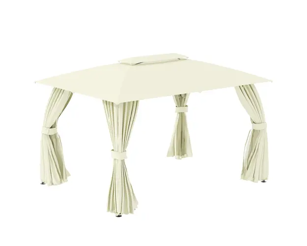 Outsunny Foisor de exterior 4 x 3 (m) cu pereti laterali, acoperis dublu ventilat, cu cadru din otel, pentru gradina, gazon, curte si punte, Bej