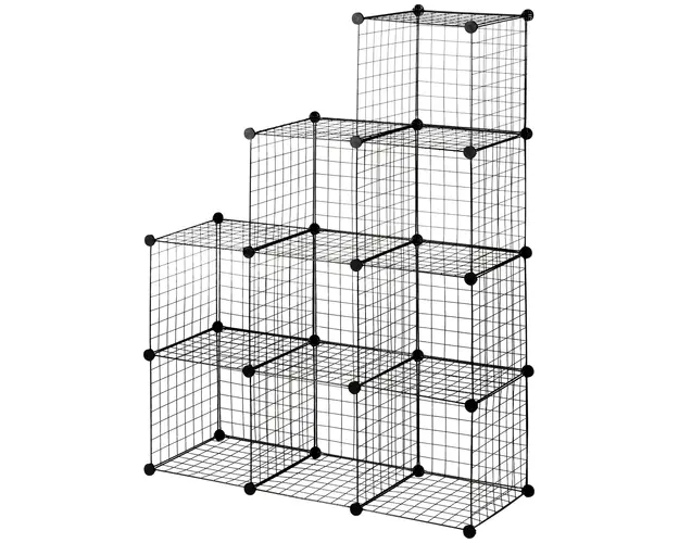 HOMCOM Biblioteca Spatiu Redus, 9 Cuburi, Otel/PP, 35x35x35cm, Negru, pentru Jucarii/Haine | Aosom Romania