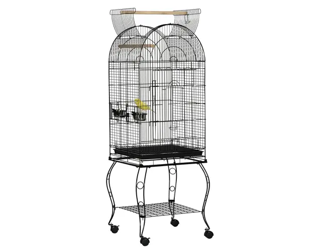 Colivie pentru pasari, voliera pentru papagali, canari, perusi, cu roti metalice, negru 51x51x153cm PawHut | Aosom Romania