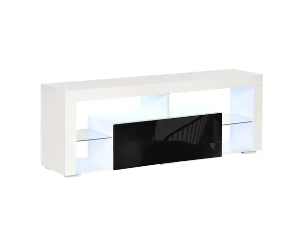 HOMCOM Suport TV cu Iluminare LED Multicolora si Telecomanda, pentru Televizoare pana la 55", Dulapior cu Sertare Lemn Alb Lucios | Aosom Romania