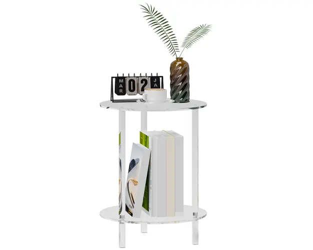 HOMCOM Masuta Joasa Rotunda cu 2 Niveluri pentru Interior, Masuta de Cafea din Acrilic, Ø40x50 cm, Transparenta | Aosom Romania