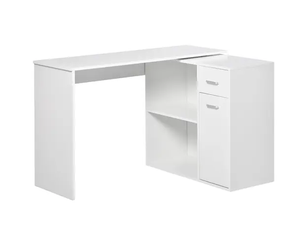 HOMCOM Birou Unghiular Versatil cu Raft, Design Modern, Alb, 117x82x74 cm | Aosom Romania