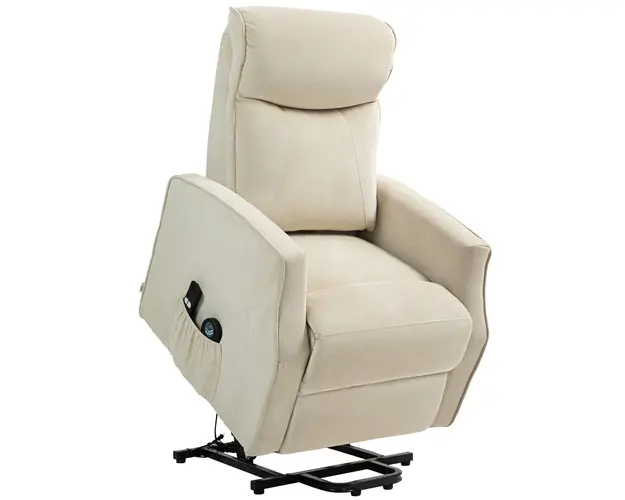 HOMCOM Fotoliu Electric de Relaxare cu 2 Telecomenzi, Suport pentru Picioare si 8 Puncte de Masaj, 74,5x87,5x110 cm, Crem | Aosom Romania