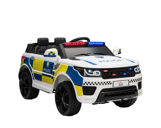 Masina Electrica pentru Copii de Politie Baterie 12V si Telecomanda, Sirena Lumini, Conexiune USB pentru Muzica 110x68x52cm HOMCOM | Aosom Romania