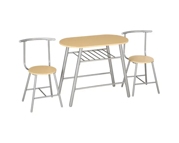HOMCOM Set Mobilier 3 Piese Masa Ovala cu Raft 2 Scaune MDF Otel Design Modern Lemn Argintiu | Aosom Romania