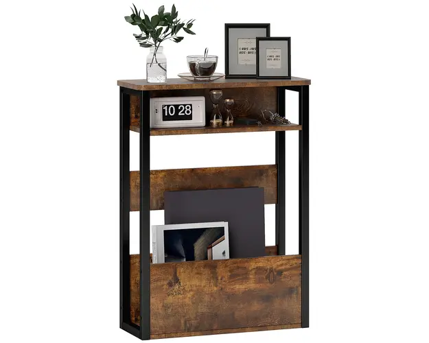 HOMCOM Masuta de Living in Stil Industrial cu 2 Rafturi, Masuta Laterala din Lemn si Metal, 46x18x58,5 cm, Maro Rustic | Aosom Romania