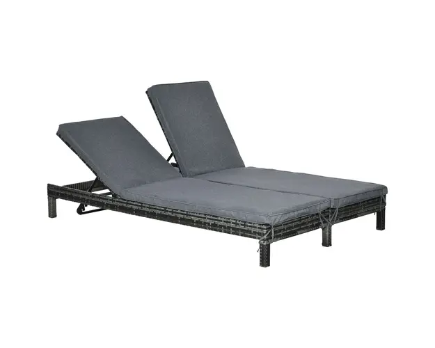 Set Sezlong cu 2 locuri si 2 perne captusite, husa impermeabila, din PE Ratan, Cadru in otel, Gri 195x120x28cm Outsunny | Aosom Romania