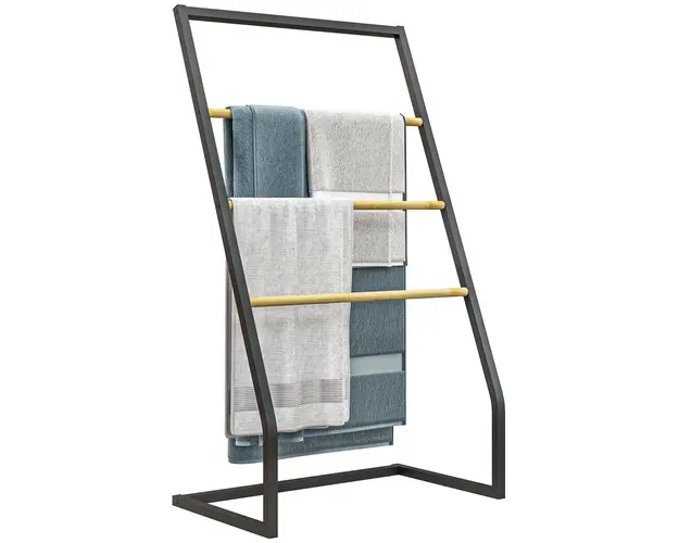 HOMCOM Suport pentru Prosoape cu 4 Nivele, din Bambus si Otel, Suport Independent pentru Spatii Mici, Baie si Camera de Spalat, 60x35x102 cm, Lemn Natural | Aosom Romania