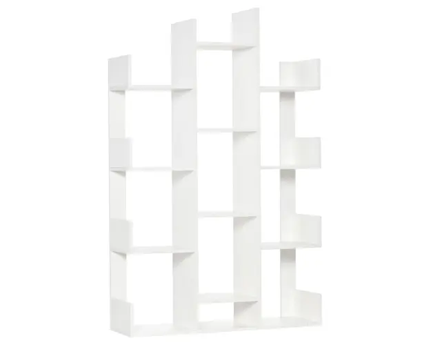 Mobilier Biblioteca tip Copac cu 13 Etajere, Biblioteca Raft Moderna din Lemn pentru Sufragerie, Camera birou, Birou, Alba HOMCOM | Aosom Romania