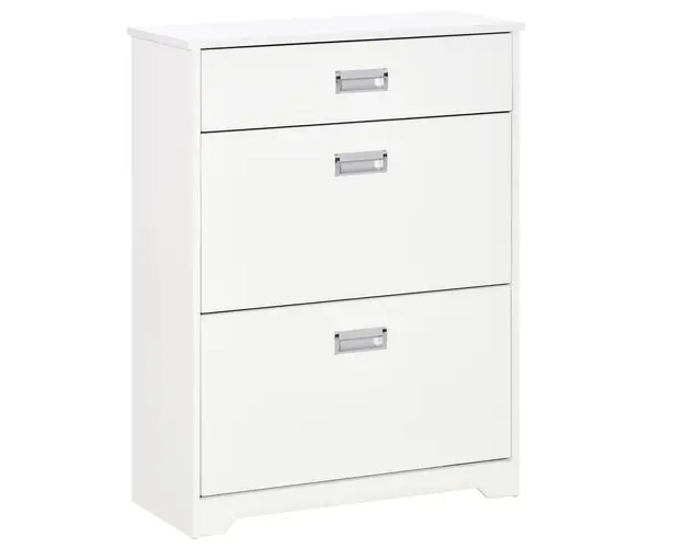 HOMCOM Suport de Pantofi Modern din Lemn cu 2 Sertare, Etajera Reglabila si Sertar Mic, 70x29x92 cm, Alb | Aosom Romania