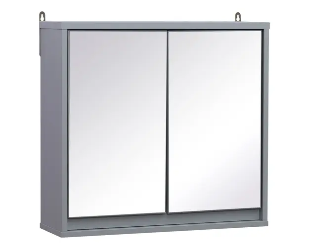 Dulapior de Baie de Perete cu Usa Dubla din Sticla cu Raft Reglabil, Gri,48x14.5x45cm HOMCOM | Aosom Romania