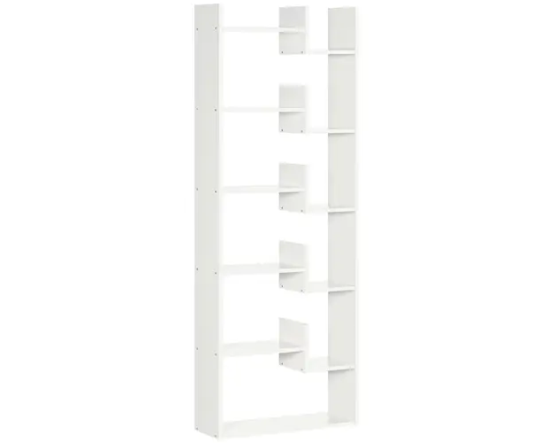HOMCOM Biblioteca Moderna cu 6 Etaje cu 11 Rafturi Deschise din MDF si PAL, 61x21,6x162,6 cm, Alb | Aosom Romania