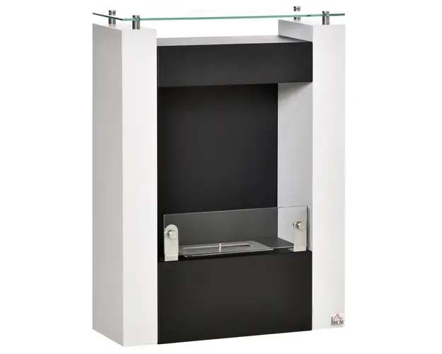 HOMCOM Semineu cu Bioetanol cu Rezervor de 1.5L, Incalzitor cu Acoperire de 20m² din Otel si Sticla, 60x20x79 cm, Alb | Aosom Romania