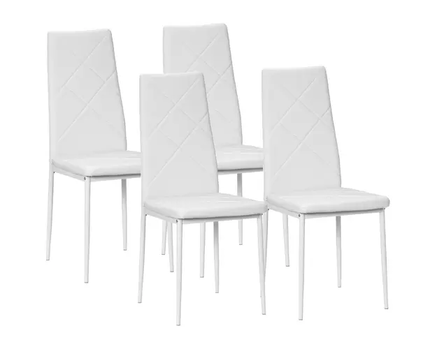 Set 4 scaune bucatarie HOMCOM cu spatar inalt, scaune moderne din piele artificiala si otel, 41x50x97cm, alb | Aosom Romania