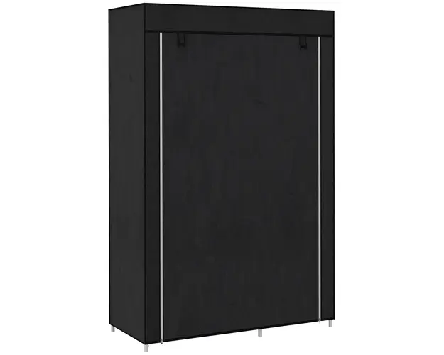 HOMCOM Dulap Portabil din Material, Dulap cu 6 Rafturi Deschise, 1 Bara si Usa cu Fermoar, 103x43x162,5 cm, Negru | Aosom Romania