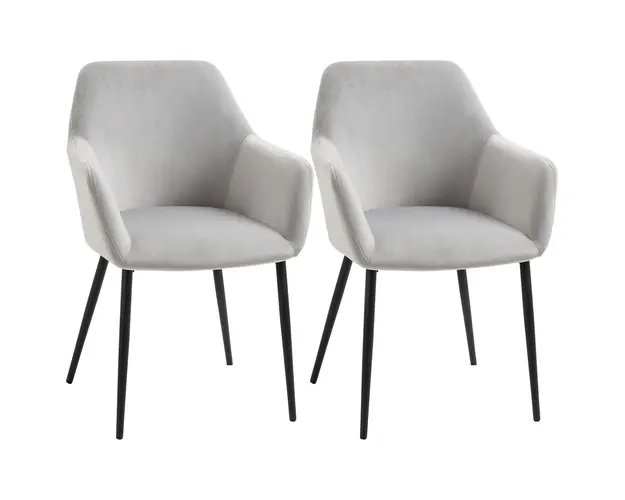 HOMCOM Set de 2 Scaune de Sufragerie Decorative din Catifea Gri Deschis pentru Living sau Dining | Aosom Romania