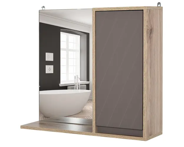 HOMCOM Dulapior Suspendat Baie cu Oglinda Raft Reglabil Design Modern Gri si Stejar | Aosom Romania