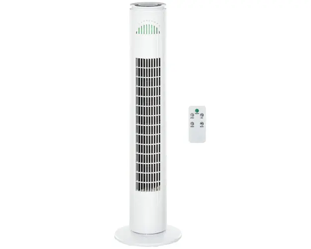 HOMCOM Ventilator Turn cu 3 Moduri si 3 Viteze cu Cronometru 10h, Ventilator de Podea ABS cu Telecomanda, Ø22x77 cm, Alb | Aosom Romania