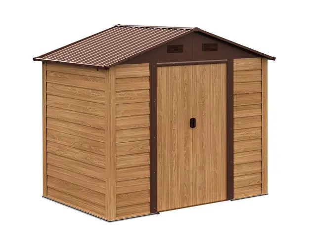 Outsunny Magazie de Gradina cu Usi Glisante, Magazie pentru Scule cu Structura din Otel, 152x236x209cm, Lemn Natural | Aosom Romania