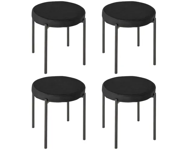 HOMCOM Set 4 Scaune Joase si Rotunde cu Suprafata de Sezut Suprapozabila din Metal si Tesatura, 41,5x41,5x46 cm, Negru | Aosom Romania