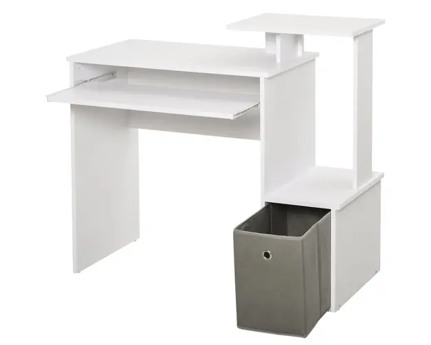 HOMCOM Birou Modern pentru PC cu Etajera, Suport pentru Tastatura, Blat şi Sertar din Ţesatura, 100x40x86.6 cm, Alb | Aosom Romania