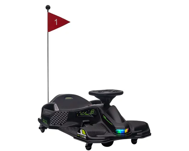 HOMCOM Go-Kart Electric pentru Copii cu Pedale, Pornire Lenta, Lumini, Muzica si Centura, 90x53x99 cm, Negru | Aosom Romania